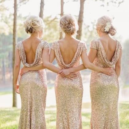 Gold Fashion Sequins Bridesmaid Dresses 2016 Jewel..